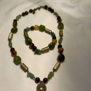 Green and Gold Oriental Bracelet and Necklace Set